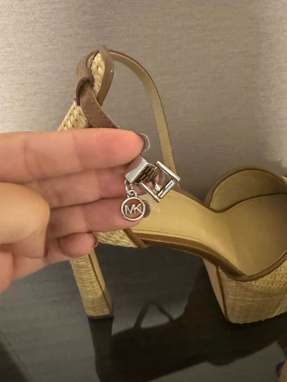 Michael Kors Tan & Natural Woven Platform Sandals with MK Logo
